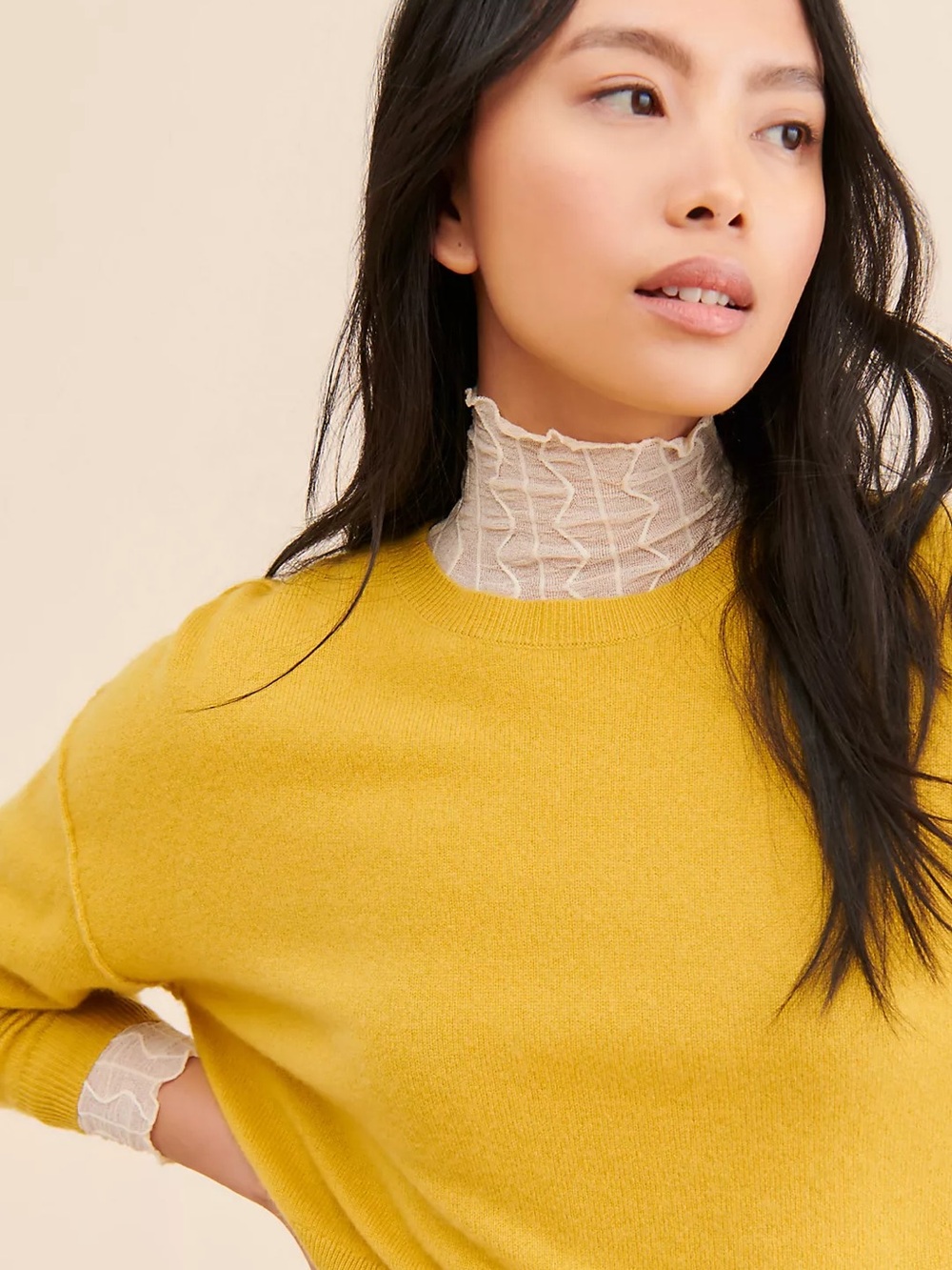 Pilcro 100% Cashmere Mustard Crewneck Sweater